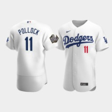 Men's Los Angeles Dodgers #11 A.J. Pollock White 2020 World Series Nike Authentic Jersey