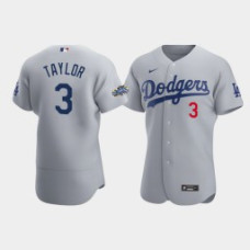 Men's Los Angeles Dodgers #3 Chris Taylor Gray Authentic Patch 2020 Alternate Jersey