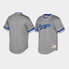 Los Angeles Dodgers Cooperstown Collection Mesh Wordmark V-Neck Gray Mitchell & Ness Jersey Men's
