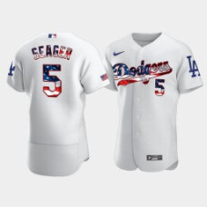 Men's Los Angeles Dodgers #5 Corey Seager White 4th of July 2020 Stars & Stripes Jersey