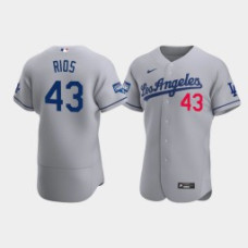 Men's Los Angeles Dodgers Edwin Rios Gray 2020 World Series Champions Road Authentic Jersey