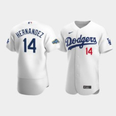 Men's Los Angeles Dodgers #14 Enrique Hernandez White Authentic Patch 2020 Home Jersey