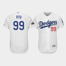Men's Los Angeles Dodgers #99 Hyun-Jin Ryu White 2019 Postseason Authentic Home Flex Base Jersey