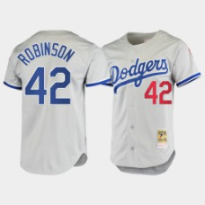 Men's Los Angeles Dodgers #42 Jackie Robinson Gray 1981 Cooperstown Collection Authentic Jersey