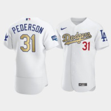 Men's Los Angeles Dodgers Joc Pederson White 2021 Gold Program Authentic Patch Jersey