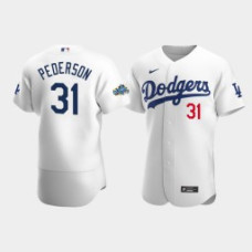 Men's Los Angeles Dodgers #31 Joc Pederson White Authentic Patch 2020 Home Jersey