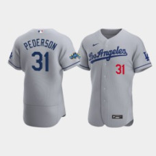 Men's Los Angeles Dodgers Joc Pederson Gray Authentic Patch 2020 Road Jersey