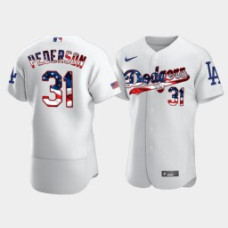 Men's Los Angeles Dodgers #31 Joc Pederson White 4th of July 2020 Stars & Stripes Jersey
