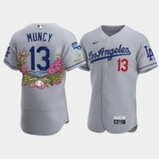 Men's Los Angeles Dodgers #13 Max Muncy Gray 2020 World Series Champions Authentic Tommy Bahama Jersey