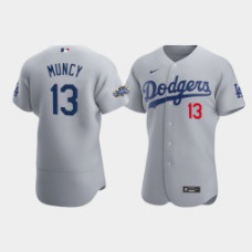 Men's Los Angeles Dodgers #13 Max Muncy Gray Authentic Patch 2020 Alternate Jersey