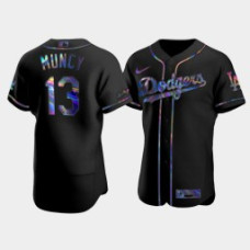 Men's Los Angeles Dodgers #13 Max Muncy Black Authentic Golden Edition Holographic Jersey
