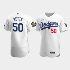 Men's Los Angeles Dodgers #50 Mookie Betts White 2020 World Series Nike Authentic Jersey