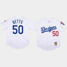 Men's Los Angeles Dodgers #50 Mookie Betts White 1981 Authentic Jersey