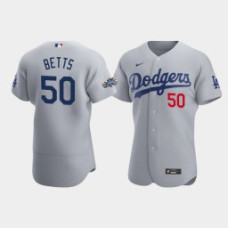 Men's Los Angeles Dodgers #50 Mookie Betts Gray Authentic Patch 2020 Alternate Jersey