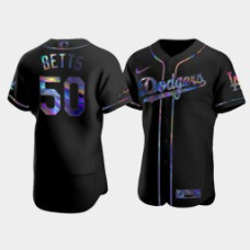 Men's Los Angeles Dodgers #50 Mookie Betts Black Authentic Golden Edition Holographic Jersey