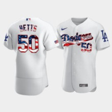 Men's Los Angeles Dodgers #50 Mookie Betts White 4th of July 2020 Stars & Stripes Jersey