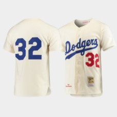 Los Angeles Dodgers #32 Sandy Koufax Cooperstown Collection Authentic Cream Mitchell & Ness Jersey Men's