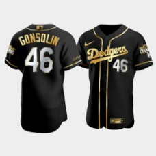 Men's Los Angeles Dodgers Tony Gonsolin Black 2020 World Series Champions Authentic Golden Limited Jersey