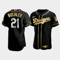 Men's Los Angeles Dodgers Walker Buehler #21 Black Golden Edition Authentic Jersey