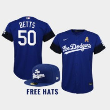 Men Los Angeles Dodgers Mookie Betts #50 Royal Childhood Cancer Awareness Day 2021 Gold ribbons Jersey