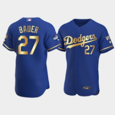 Men Los Angeles Dodgers Trevor Bauer Royal 2021 Gold Program World Series Champions Jersey