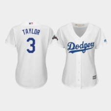 Women's Los Angeles Dodgers #3 Chris Taylor 2019 Postseason White Official Home Cool Base Jersey