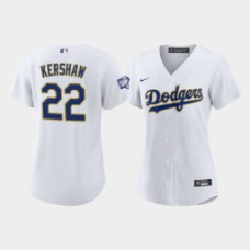 Women's Los Angeles Dodgers Clayton Kershaw #22 White 2021 Gold Program Replica Jersey