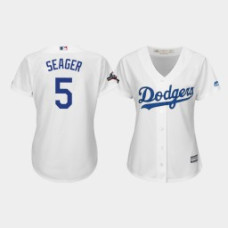 Women's Los Angeles Dodgers #5 Corey Seager 2019 Postseason White Official Home Cool Base Jersey