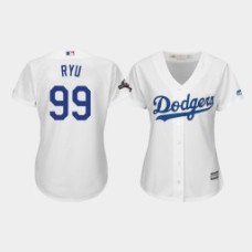 Women's Los Angeles Dodgers #99 Hyun-Jin Ryu 2019 Postseason White Official Home Cool Base Jersey