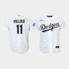 Youth Los Angeles Dodgers A.J. Pollock #11 White 2021 Gold Program Replica Jersey