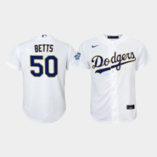 Youth Los Angeles Dodgers Mookie Betts #50 White 2021 Gold Program Replica Jersey