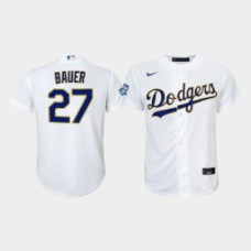 Youth Los Angeles Dodgers Trevor Bauer #27 White 2021 Gold Program Replica Jersey